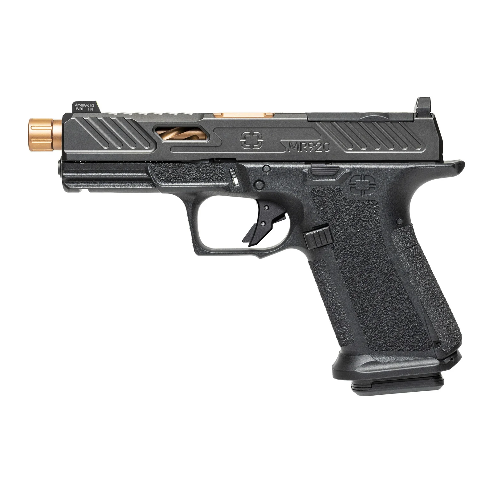 SHADOW SYSTEM MR920 9MM BLK FRAME ELITE SLIDE OPTIC DLC SPIRAL THREADED BARREL BRONZE SS ROD GRN TRIT